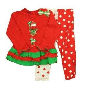 Bumble & Birdie Girls Red | Green Reindeer Apparel Sets size: 2T